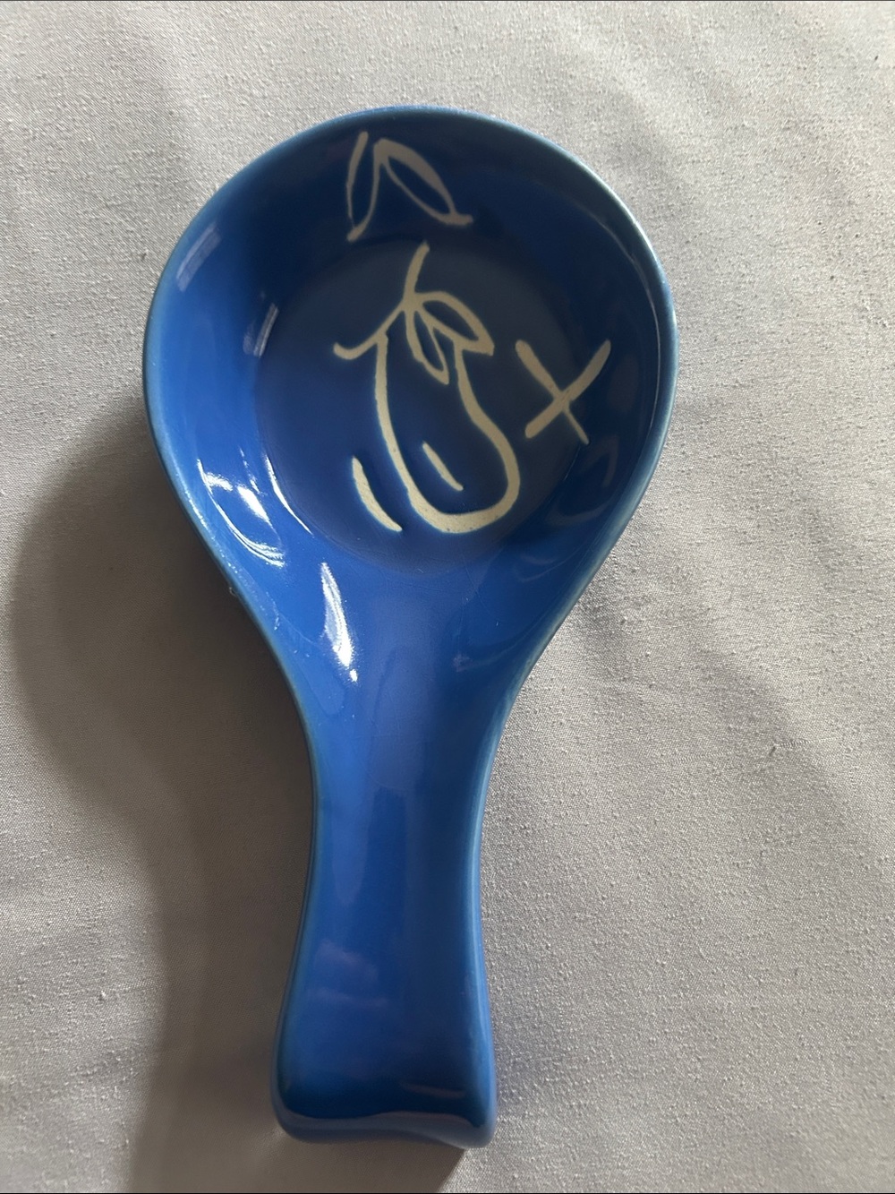 Source Unknown Blue Ceramic Spoon Rest with White Motif